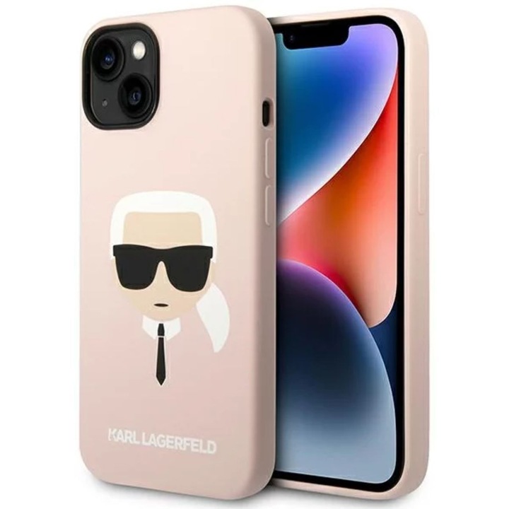 Кейс за iPhone 14 Karl Lagerfeld Силиконов Karl`s Head Magsafe розов