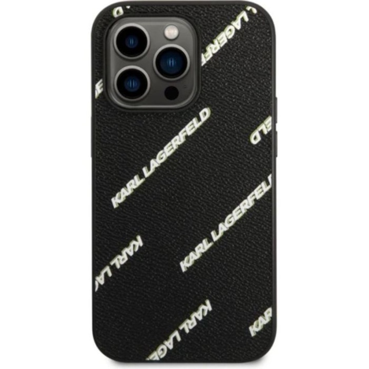 Калъф Karl Lagerfeld Grained Leather Logomania, За iPhone 14 Pro Max, Черен