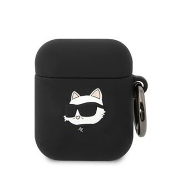 Védőtok Karl Lagerfeld 3D Logo NFT Choupette Head Szilikon AirPods 1/2-hez, fekete