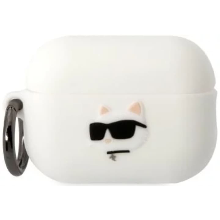 Védőtok Karl Lagerfeld 3D Logo NFT Choupette Head Szilikon AirPods Pro 2-hez, fehér