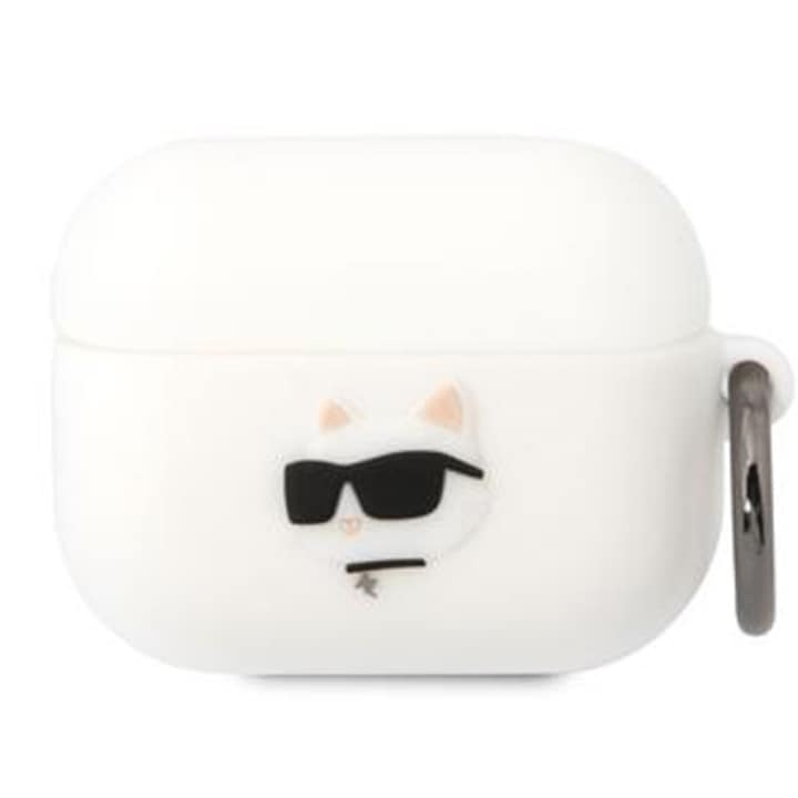 Védőtok Karl Lagerfeld 3D Logo NFT Choupette Head Szilikon AirPods Pro-hoz, fehér