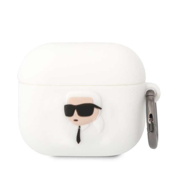 Védőtok Karl Lagerfeld 3D Logo NFT Karl Head szilikon AirPods 3-hoz, fehér