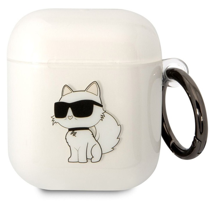 Védőtok Karl Lagerfeld 3D Logo NFT Choupette AirPods 1/2, fehér
