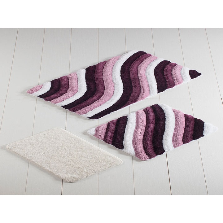 Комплект от 3 постелки за баня, Chilai Home, цветни, лилави, акрилни