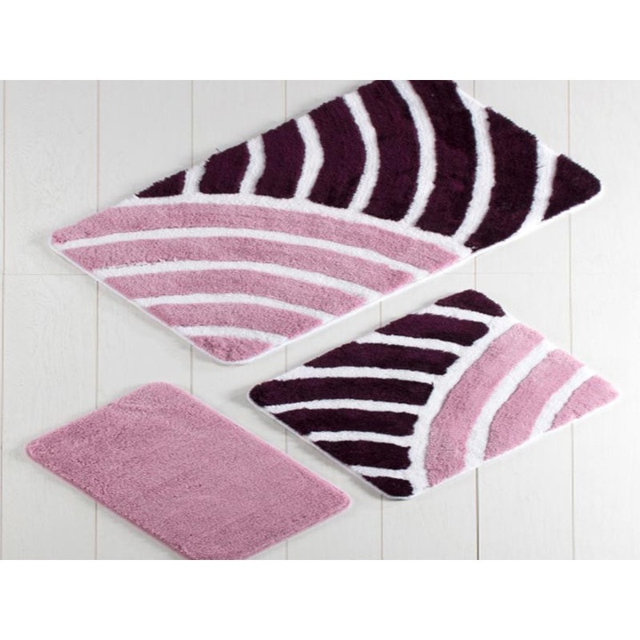 Комплект от 3 постелки за баня Chilai Home, Helen, лилави, акрил