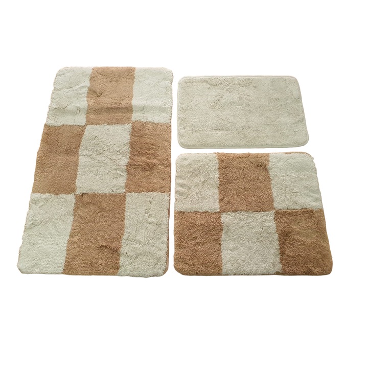 Комплект от 3 постелки за баня, Chilai Home, Elis, бежово V2, акрил