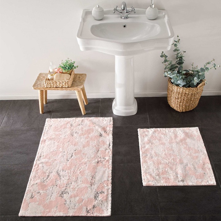 Комплект от 2 постелки за баня, TAC, Flower Powder, 50x60 см и 60x100, памук