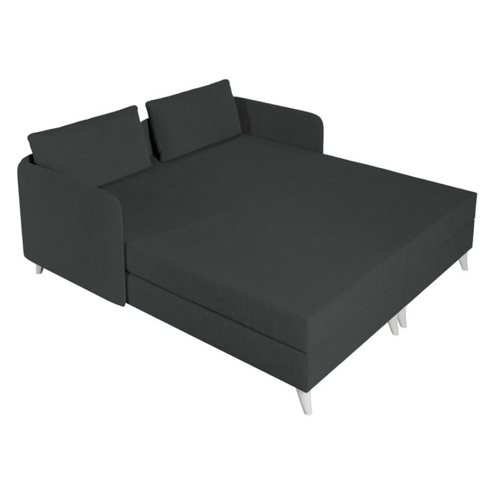 Pat matrimonial Soft, tapitat stofa, fix, 194 x 168 x 90 cm, Gri inchis