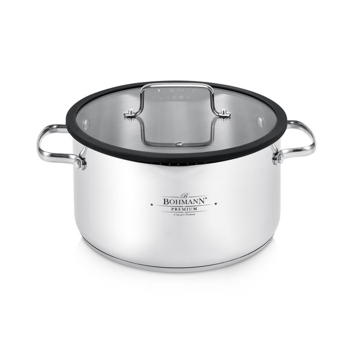 Тенджера от неръждаема стомана Bohmann Premium BP 0830-28,28 x 15 см, 9,2 литра, стъклен капак