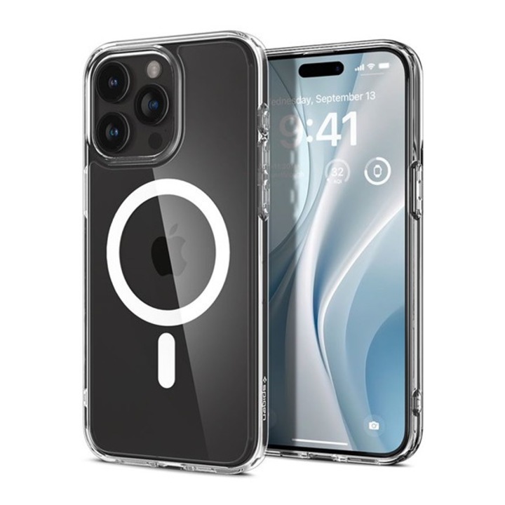 Apple iPhone 15 Pro Spigen ultra hybrid mag műanyag telefonvédő (közepesen ütésálló, légpárnás keret, magsafe kompatibilis) fehér, ACS06715, gyártói csomagolás
