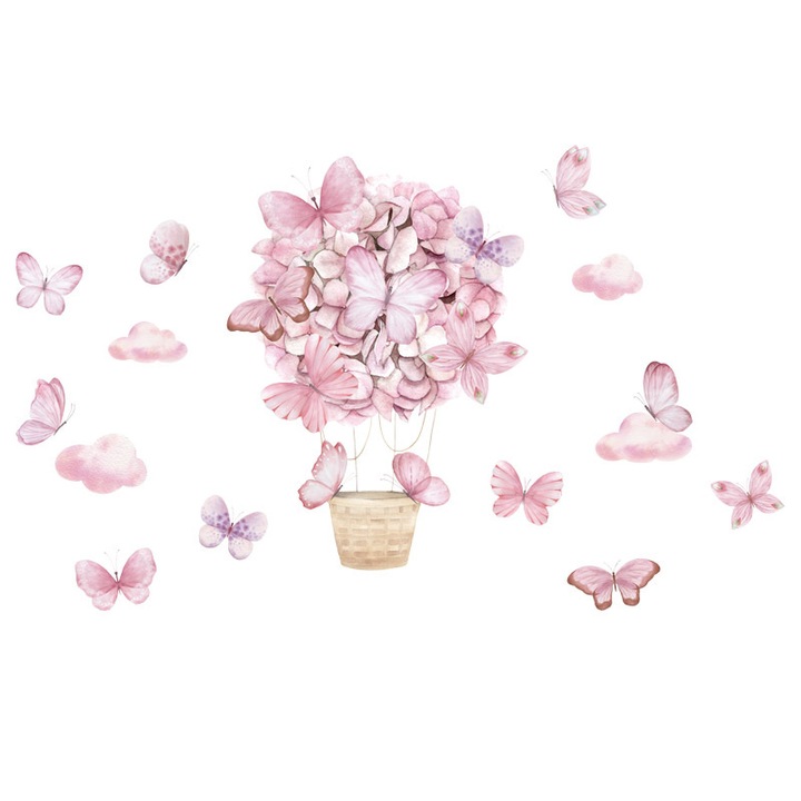 Sticker Decorativ, autoadezive, Flori roz cu fluturi, 53x88 cm, SIPO