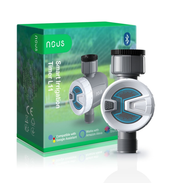 Смарт таймер за напояване Nous L11, Bluetooth, Налягане на клапана 0,5-8 бара, Максимален дебит 5 литра/мин до 35 литра/мин