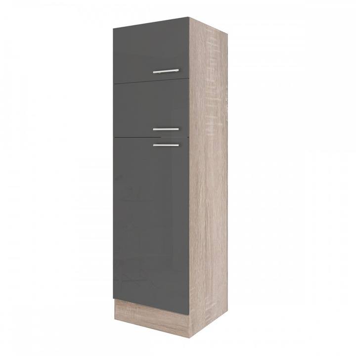 Corp mobilier Frigider Yorki cu congelator superior de 60 inch cu corp din stejar sonoma si fata antracit satinat