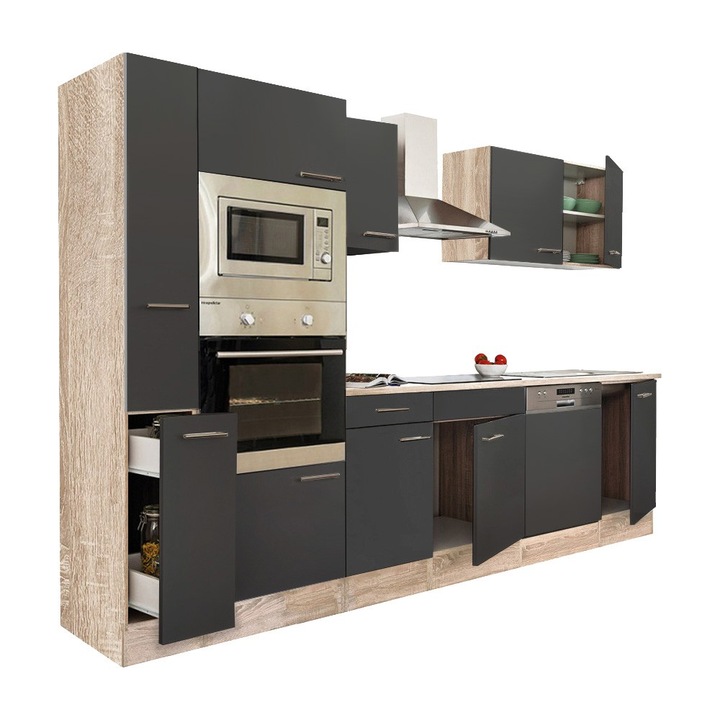 Set mobila bucatarie Yorki 310, corp stejar sonoma, cu fata antracit satinat
