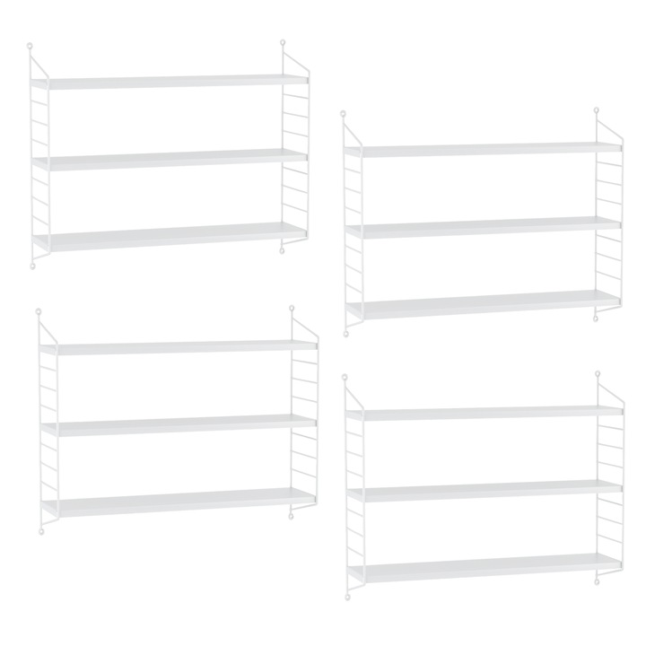 Set 4 bucati raft, en.casa, PXSL-0117 Strangnas, 50 x 60 x 15 cm, otel, alb, cu polite reglabile, montabil pe perete