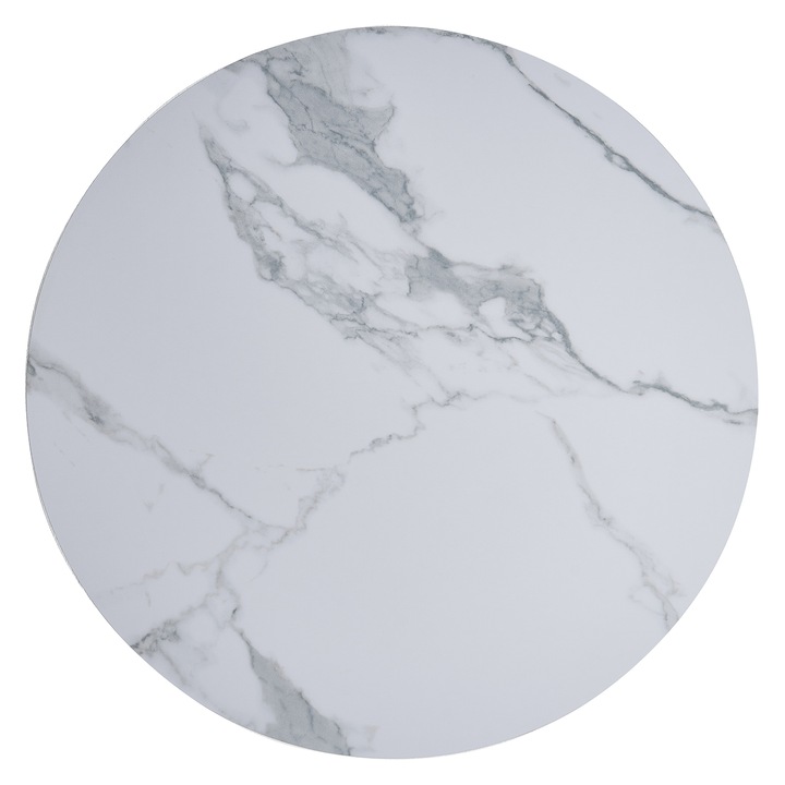 Kring Ida étkezőasztal, 80 cm, kerek, MDF felső / fém talp, Fehér márvány