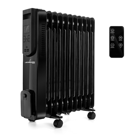 Calorifer electric cu ulei Lehmann Alisar, 2500 W, 11 elementi, roti, protectie supraincalzire, senzor de inclinare, 3 trepte de putere, termostat reglabil, negru