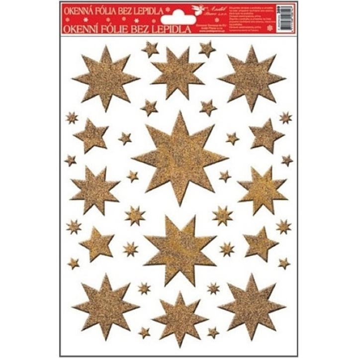 Sticker geam - stele aurii cu 5 si 8 varfuri, 27 x 20 cm