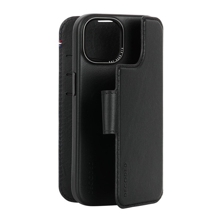 Husa de protectie din piele cu portofel detasabil Decoded compatibila MagSafe pentru iPhone 15 Plus, Black