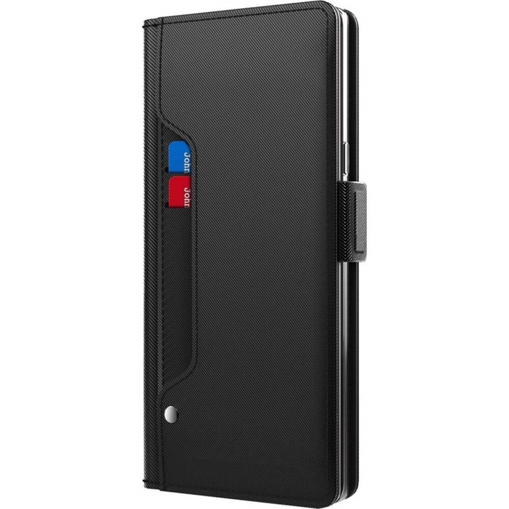 Husa de protectie flip cover compatibila cu Motorola Moto Edge 40 5G, Mirror, piele ecologica, Negru