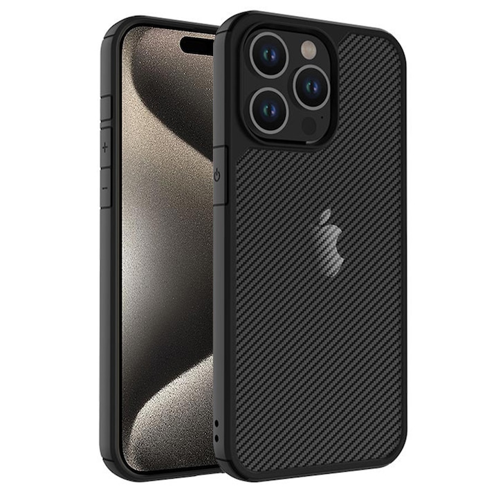 Husa pentru iPhone 15 Pro, Techsuit Carbon Fuse, Black