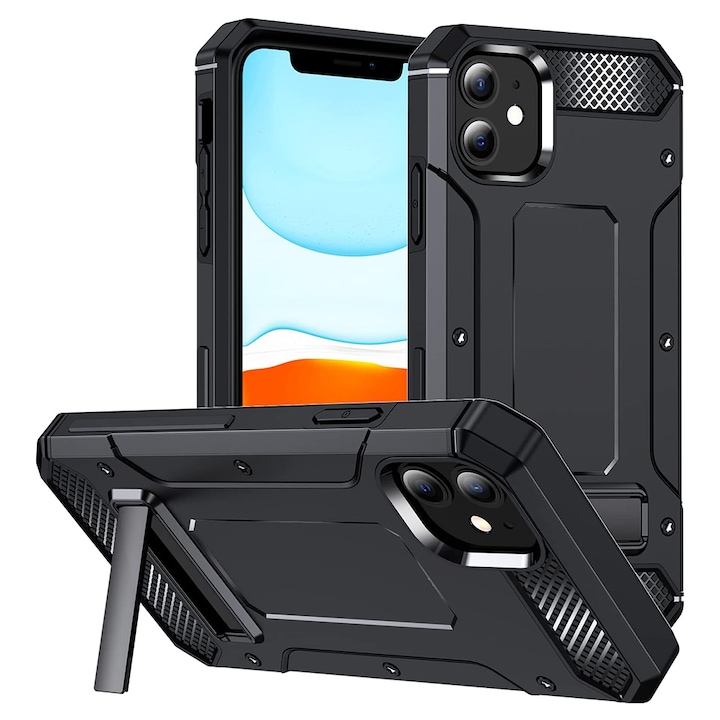 fixGuard Hybrid Armor Kickstand tok iPhone 12 / 12 Pro készülékhez, fekete