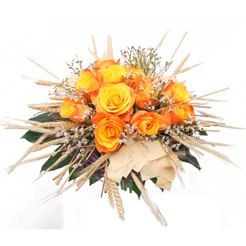 Buchet cu spice de grau, Floraria Amazon, trandafiri, portocaliu Buchet cu spice de grau, Floraria Amazon, trandafiri, portocaliu