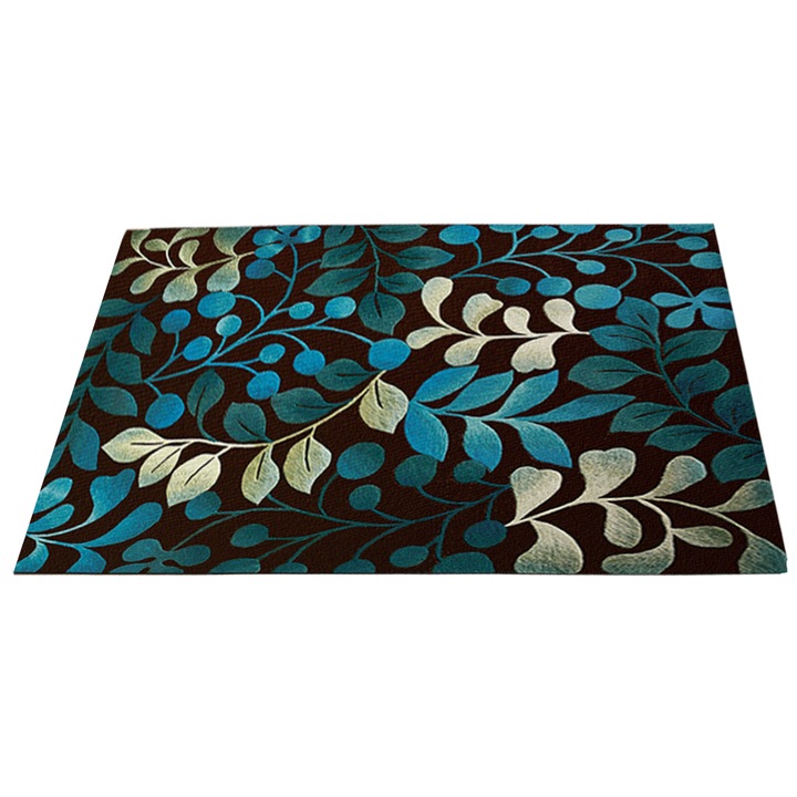 Covor baie antiderapant, design frunze Damasc, multicolor, 40x60cm