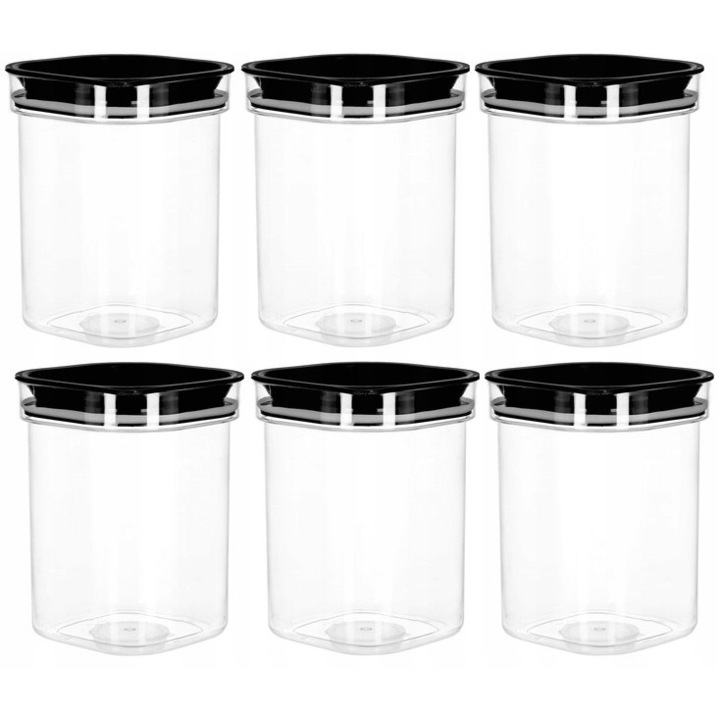 Set 9 Cutii Depozitare Alimente,6x 1,6L, cu inchidere ermetica, Transparent, Plastic, organizator, lotf, nhg