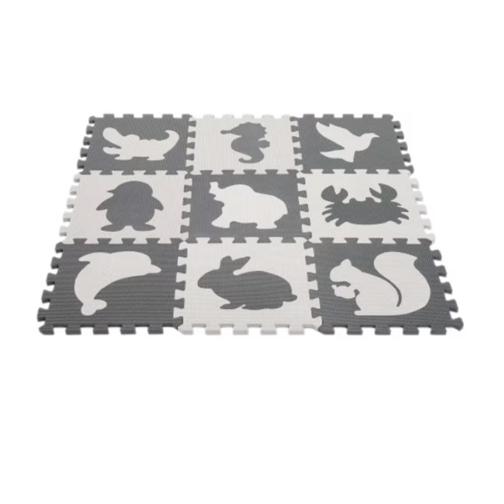 Covor tip Puzzle pentru Protectie Pardoseala, 9 Elemente din Spuma Moale, 85 cm X 85 cm X 1 cm, Black/ Gry