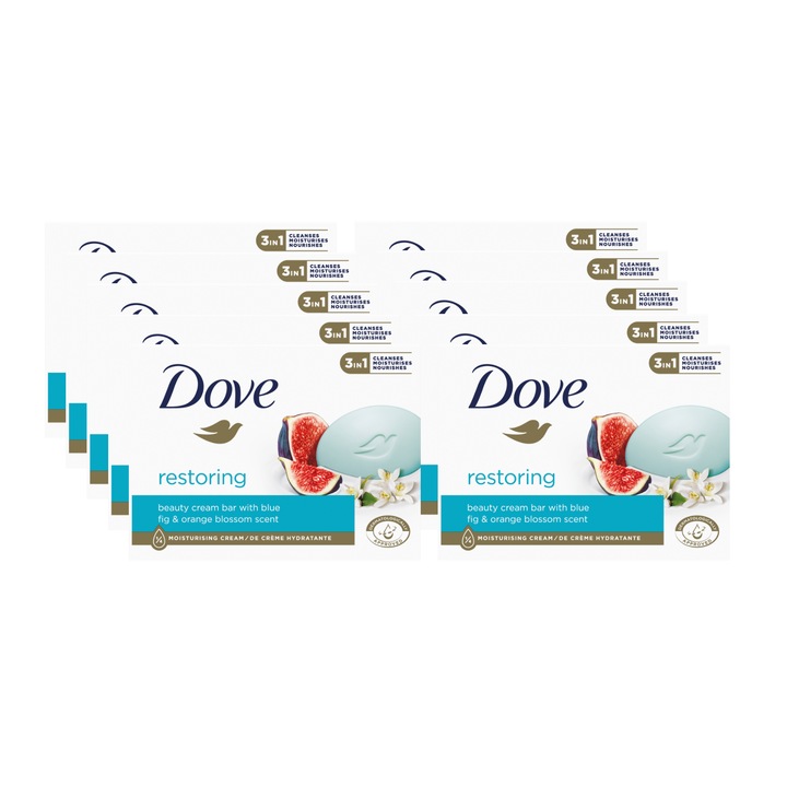 Комплект от 10 x Възстановяващ твърд сапун Dove, 1/4 хидратиращ крем, 90 гр.