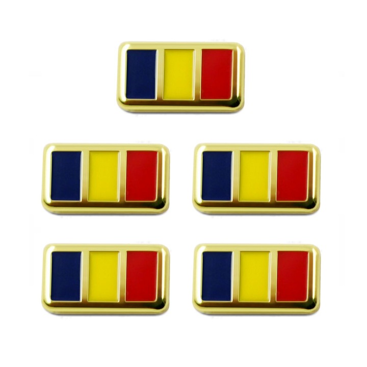 Set 5 Insigne Metalice de Rever Steag Tricolor Drapel Romania, 8x4 mm