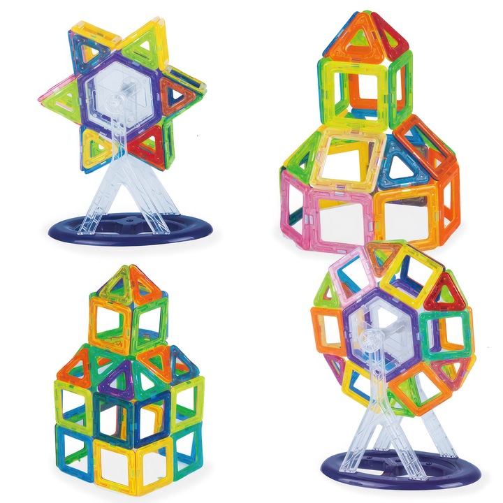 Set Constructie Magnetic Copii KidProtect® Mag Hero 58 buc, Educativ si Creativ, Blocuri Magnetice, Asamblare, Numeroase Posibilitati de Construit Creativ, Dezvoltarea Abilitatilor Motrice si a Imaginatiei