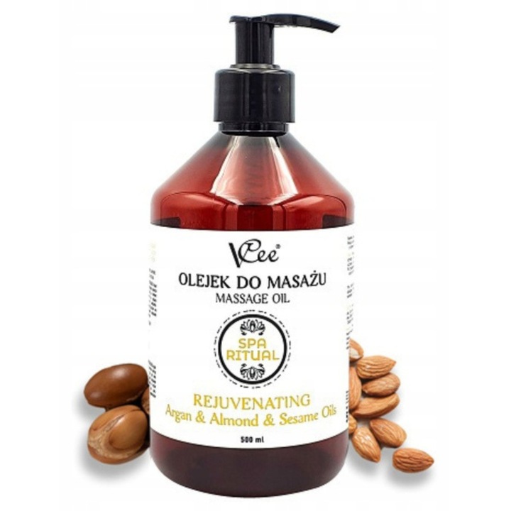 Ulei de masaj natural, Argan si migdale si susan, VCee, 500 ml, cu pompa