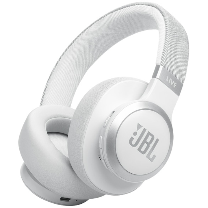 Casti audio wireless over-ear JBL LIVE 770NC, True Adaptive NC, Bluetooth, Multi-Point, Alb