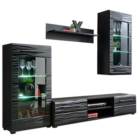 Living Timber Genarom, cu lumini, Negru /Sahara, 240 x 195 x 46 cm