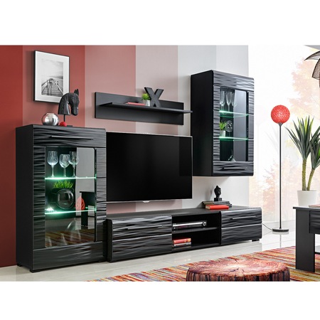 Living Timber Genarom, cu lumini, Negru /Sahara, 240 x 195 x 46 cm
