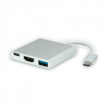 Adaptor USB 3.1 tip C la 1 x HDMI, 1 x USB 3.0, 1 x conector alimentare (PD), Roline 12.02.1131 Adaptor USB 3.1 tip C la 1 x HDMI, 1 x USB 3.0, 1 x conector alimentare (PD), Roline 12.02.1131