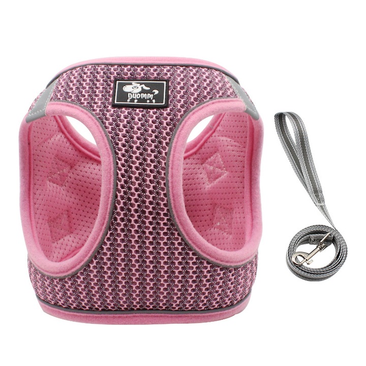 Ham pentru caini mici, reflectorizant, material respirabil, maner neopren, roz