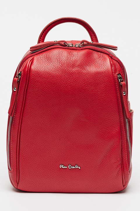 Pierre Cardin, Кожена раница с външни джобове, Тъмночервен