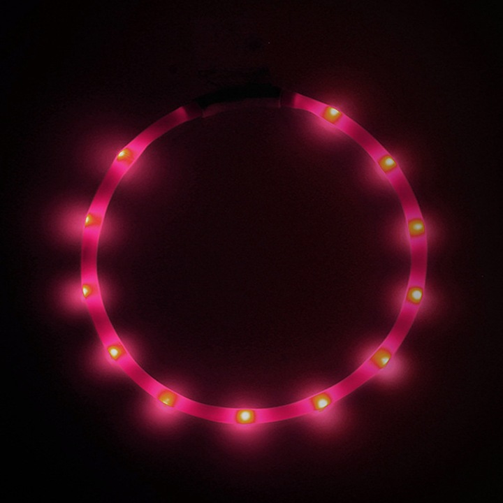 Zgarda LED pentru caini, ajustabila, rezistenta la apa IP67, culoare roz, 12x22inci