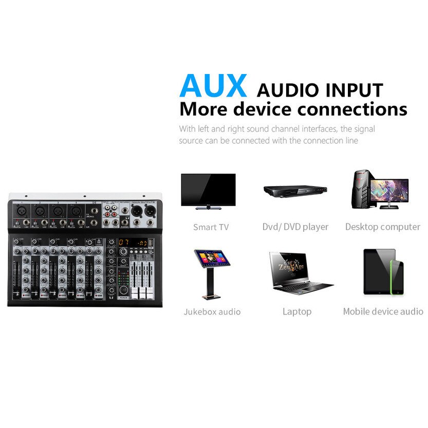 Mixer audio, 6 Canale, USB, Bluetooth, Negru 