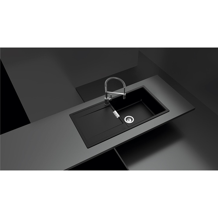 Chiuveta granit Schock Mono D-100L Polaris 1000 x 510 mm, adancime cuva 195 mm, reversibila, montare pe blat