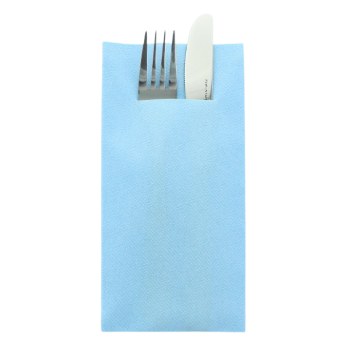 Set 75 Servetele Mank HORECA cu buzunar, Linclass® Airlaid, Light Blue Albastru deschi, 40 x 40 cm, Ideale pentru Nunti, Petreceri, Botezuri