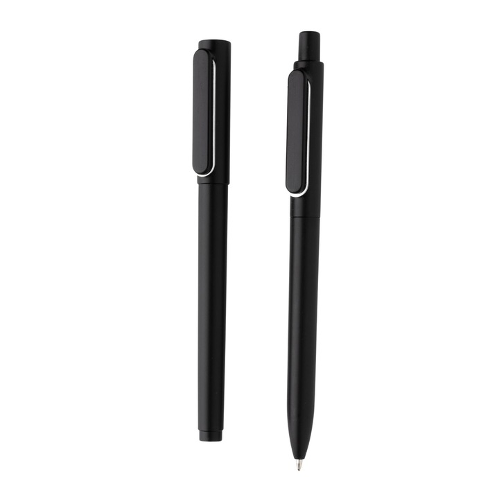 Комплект от 2 химикалки UltraGlide X6, 1 с капачка, 1 без капачка, Ronic, писане до 1200 m, намален вискозитет на пастата, цвят на тялото черен/сив
