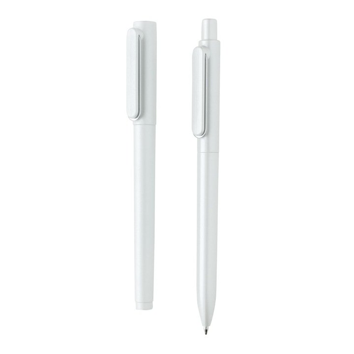 Комплект от 2 химикалки UltraGlide X6, 1 с капачка, 1 без капачка, Ronic, писане до 1200 m, намален вискозитет на пастата, цвят на тялото бял/сив