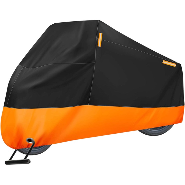 Husa pentru motocicleta, MOSMAOO®, Poliester, Rezistent la apa, 245x105x125cm, Negru/Portocaliu