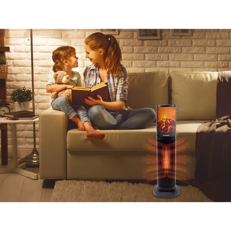 Termoventilador Cerámico De Columna Beper 2000W | Con Mando A Distancia Y Efecto Llama LED | Oscilación Automática