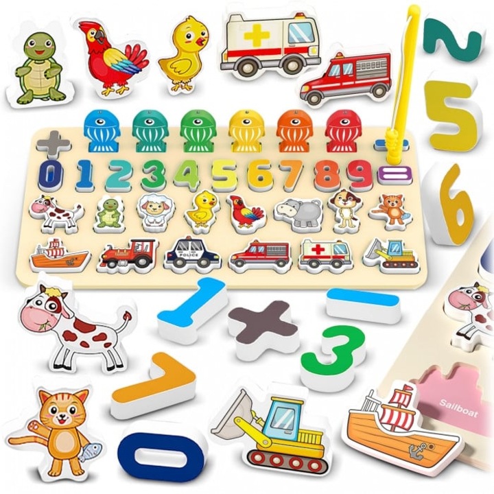 Tabla educativa din lemn cu cifre, animale si vehicule Ricokids 781400