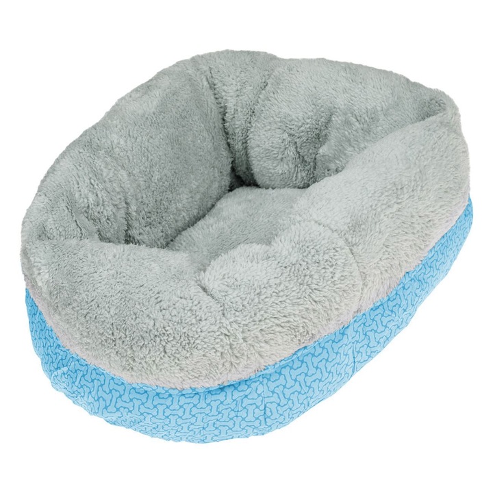 Pat Cuib Rotund pentru Caini din Blana Fluffy Gri Bleu 50x26 cm